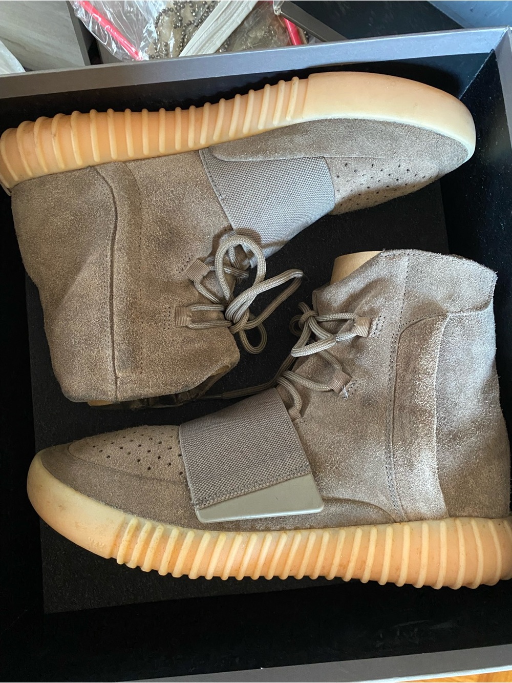 Taupe Suede High-Top Sneakers with Gum Sole Yeezy Boot 750 size 10